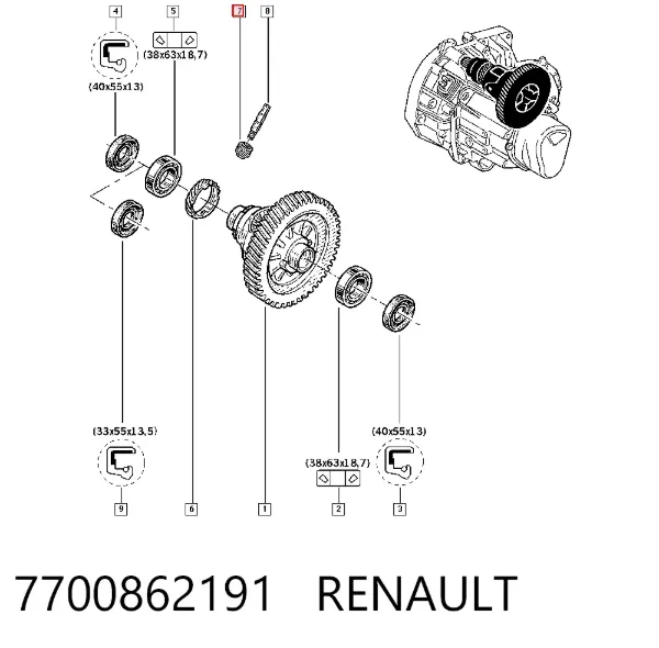 Engranaje conducido del velocímetro 7700862191 Renault (RVI)