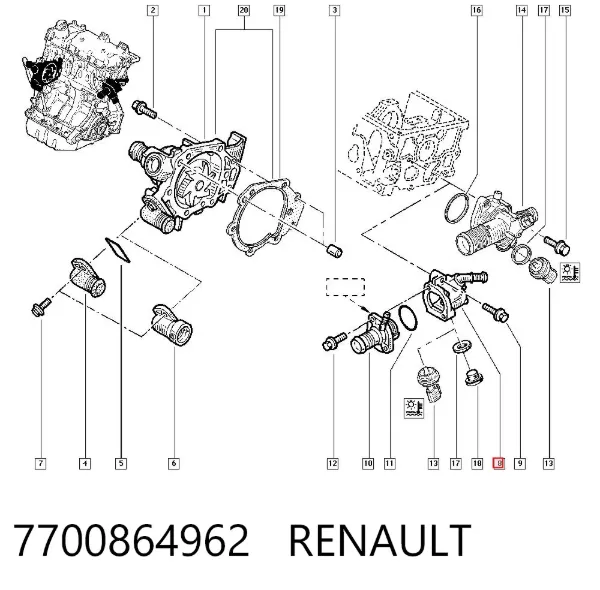 Caja de termostato 7700864962 Renault (RVI)