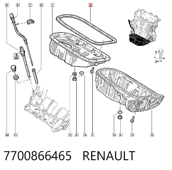 Junta del cárter 7700866465 Renault (RVI)