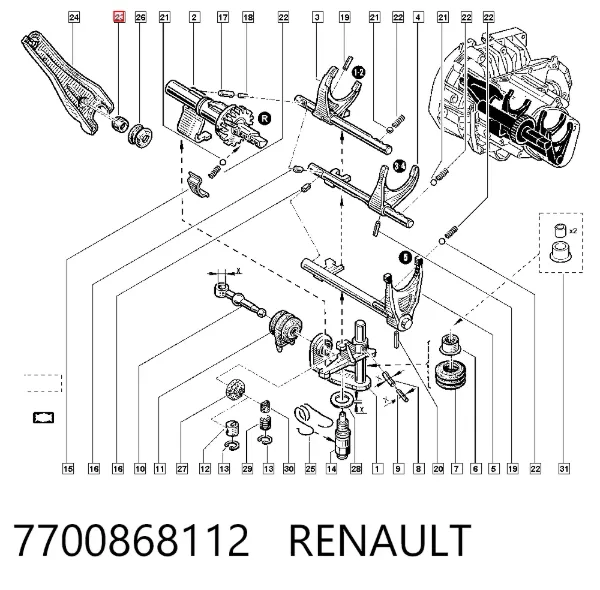 Buje de eje de horquilla de embrague 7700868112 Renault (RVI)