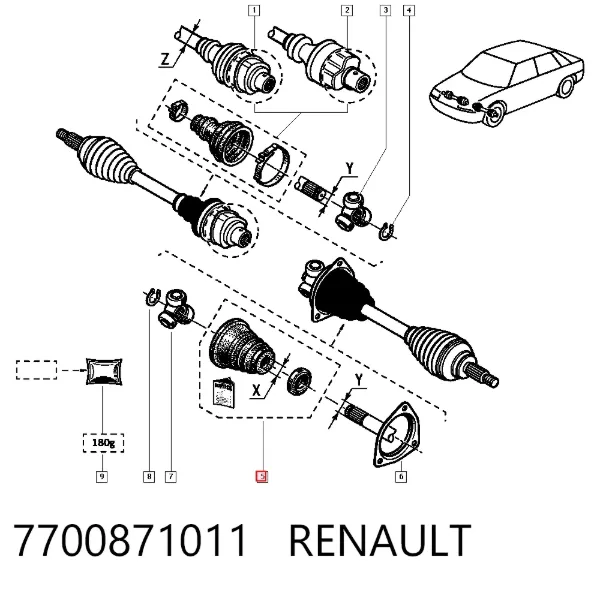 Fuelle, junta homocinética interna izquierda del semieje delantero 7700871011 Renault (RVI)