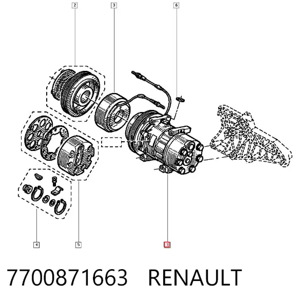 Compresor de aire acondicionado 7700871663 Renault (RVI)