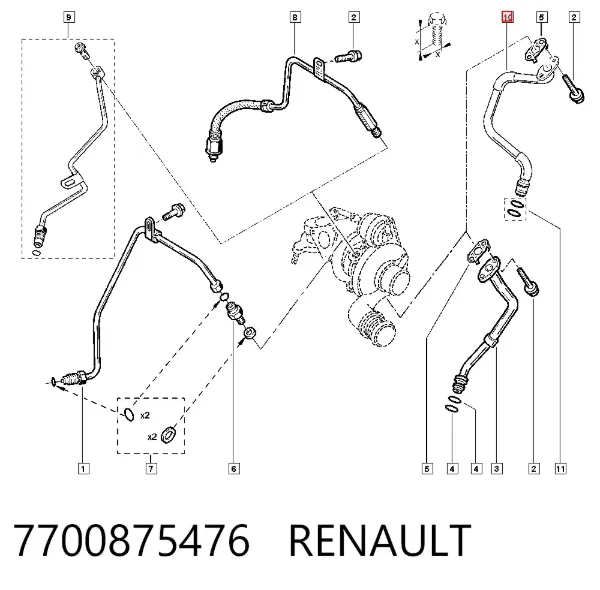 Tubo de drenaje de aceite de turbocompresor 7700875476 Renault (RVI)