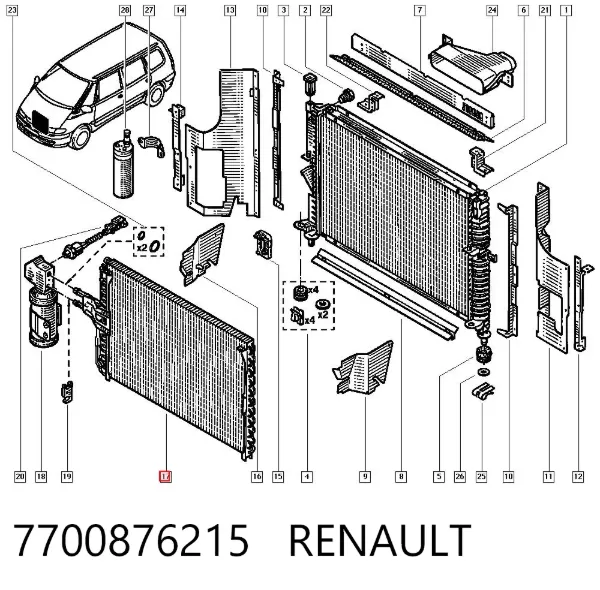 Condensador aire acondicionado 7700876215 Renault (RVI)