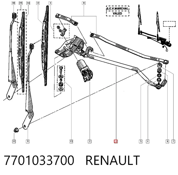 Varilla de limpiaparabrisas 7701033700 Renault (RVI)