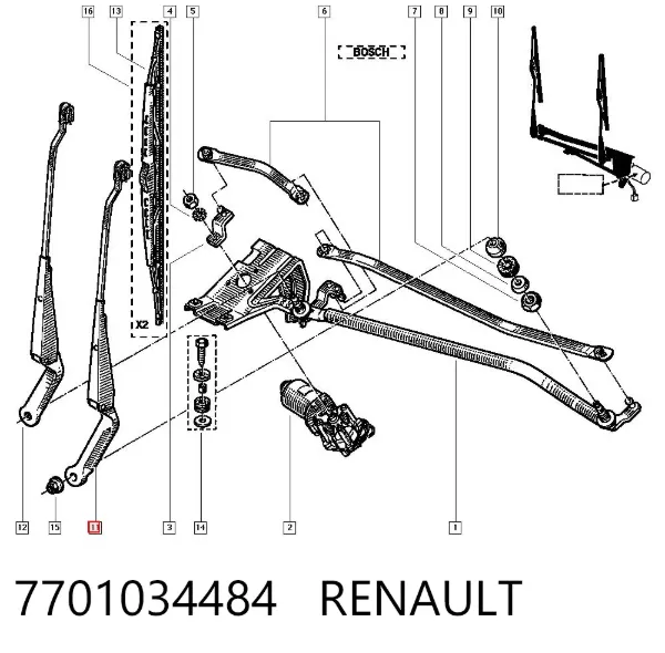 Brazo del limpiaparabrisas 7701034484 Renault (RVI)