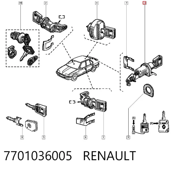 Bombín de cerradura de porton 7701036005 Renault (RVI)