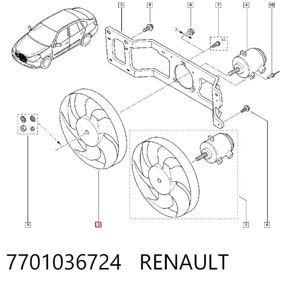 Ventilador del radiador 7701036724 Renault (RVI)
