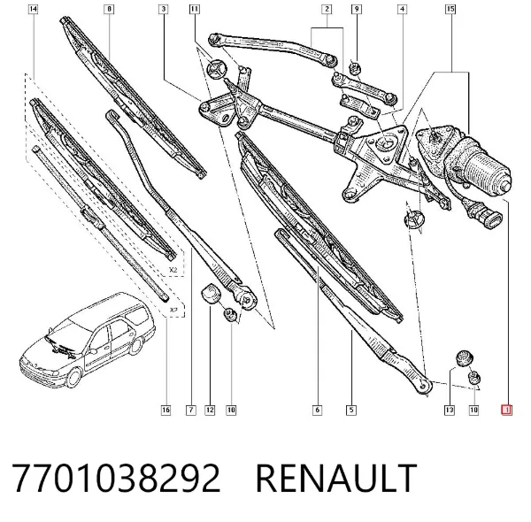Motor limpiaparabrisas 7701038292 Renault (RVI)