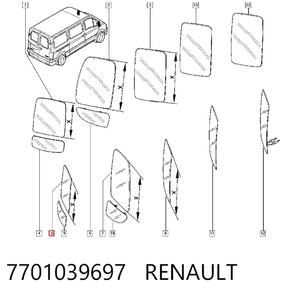 Cristal de espejo retrovisor 7701039697 Renault (RVI)