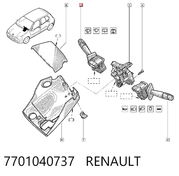 Conmutador derecho de la columna de dirección 7701040737 Renault (RVI)