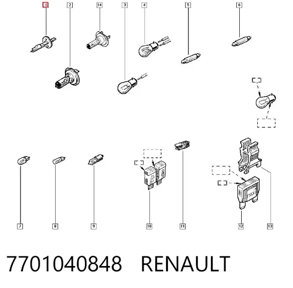 Bombilla halógena de luz larga 7701040848 Renault (RVI)