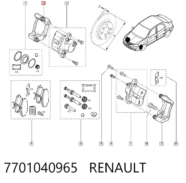 Soporte de la pinza de freno delantera 7701040965 Renault (RVI)