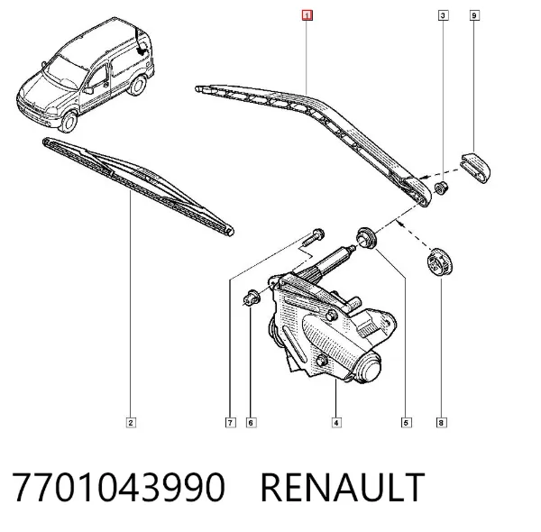 Brazo del limpiaparabrisas, trasero 7701043990 Renault (RVI)