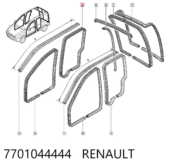 Junta de puerta lateral corrediza 7701044444 Renault (RVI)