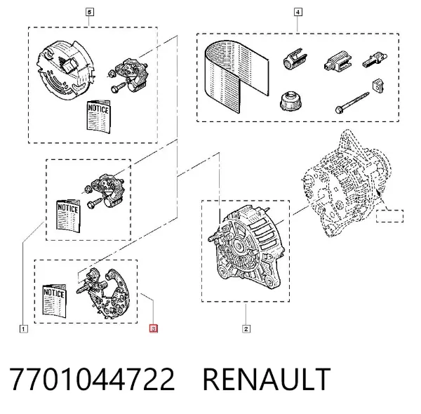 Puente de diodos, alternador 7701044722 Renault (RVI)