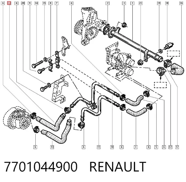 Manguera superior del radiador 7701044900 Renault (RVI)