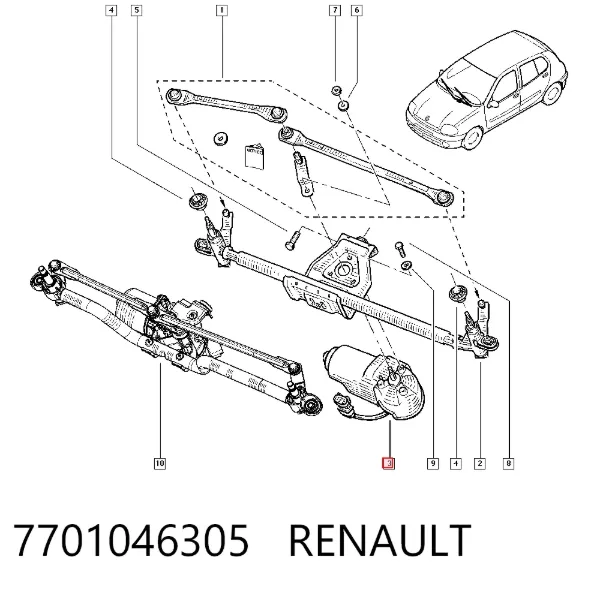 Motor limpiaparabrisas 7701046305 Renault (RVI)
