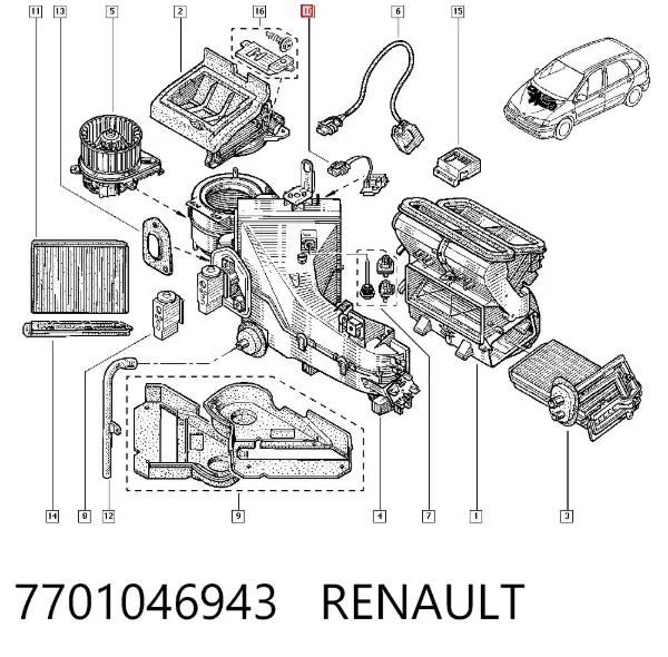 Resistencia de calefacción 7701046943 Renault (RVI)