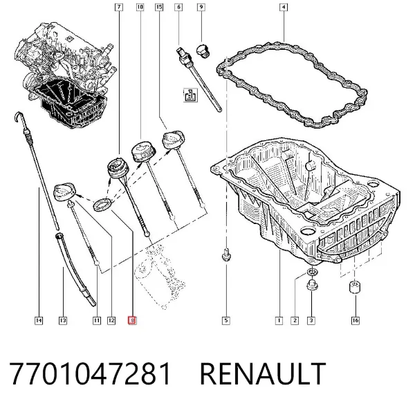 Anillo de sellado de la varilla de aceite 7701047281 Renault (RVI)