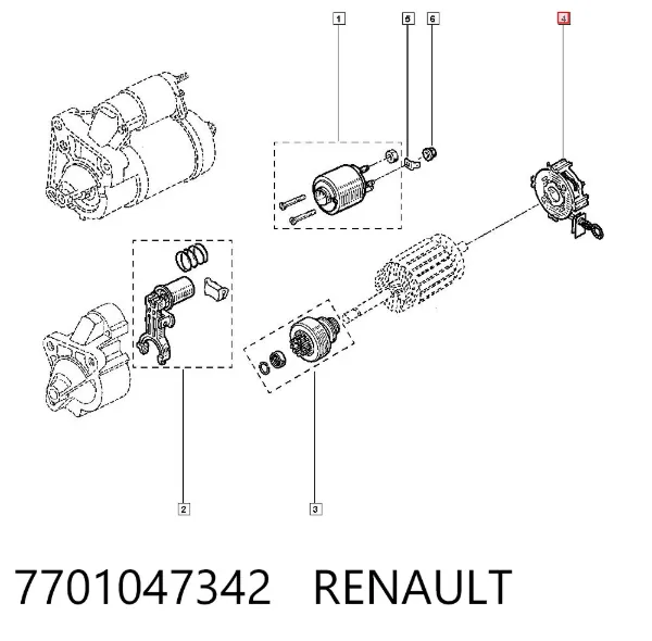 Portaescobillas motor de arranque 7701047342 Renault (RVI)