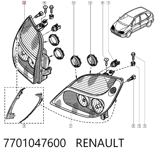 Faro derecho 7701047600 Renault (RVI)