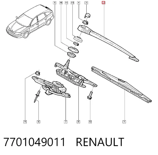 Brazo del limpiaparabrisas, trasero 7701049011 Renault (RVI)