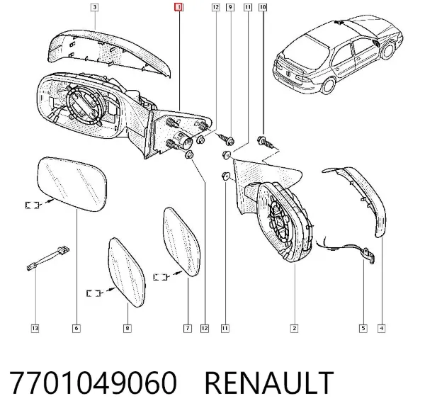 Espejo de retrovisor izquierdo 7701049060 Renault (RVI)