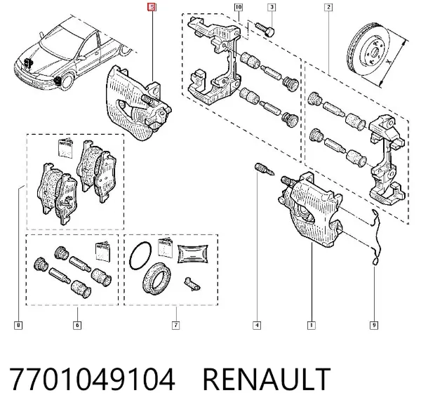 Pinza de freno delantera derecha 7701049104 Renault (RVI)