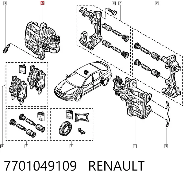 Pinza de freno trasera derecha 7701049109 Renault (RVI)
