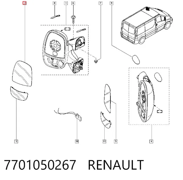Cristal de espejo retrovisor exterior izquierdo 7701050267 Renault (RVI)