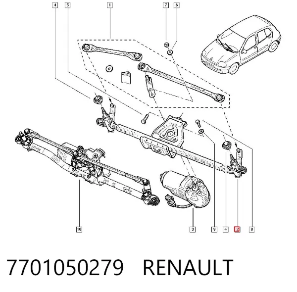 Varilla de limpiaparabrisas 7701050279 Renault (RVI)