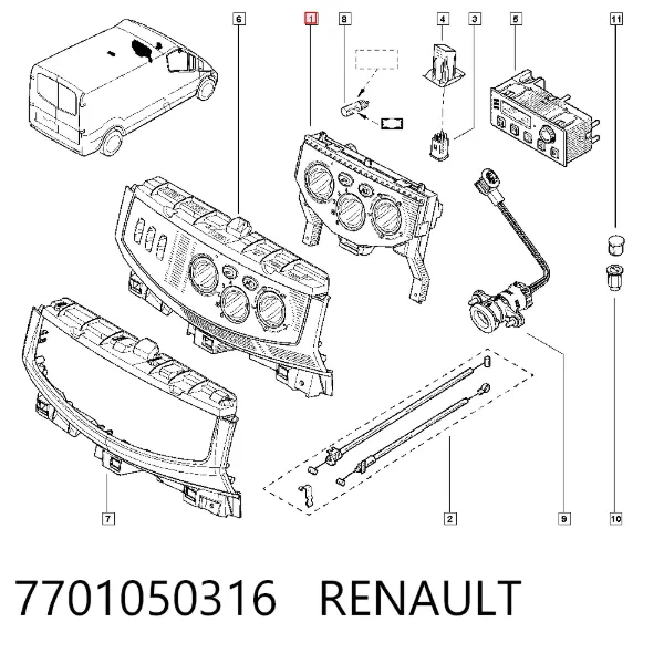 Unidad de control aire acondicionado 7701050316 Renault (RVI)