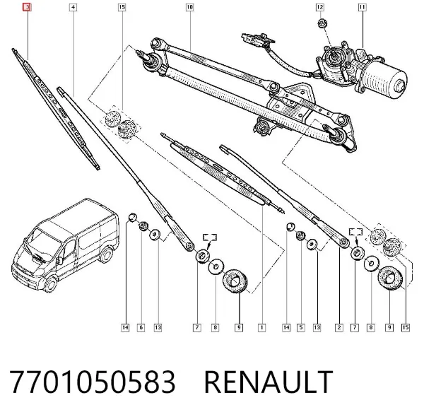 Escobilla del limpiaparabrisas del lado del pasajero 7701050583 Renault (RVI)