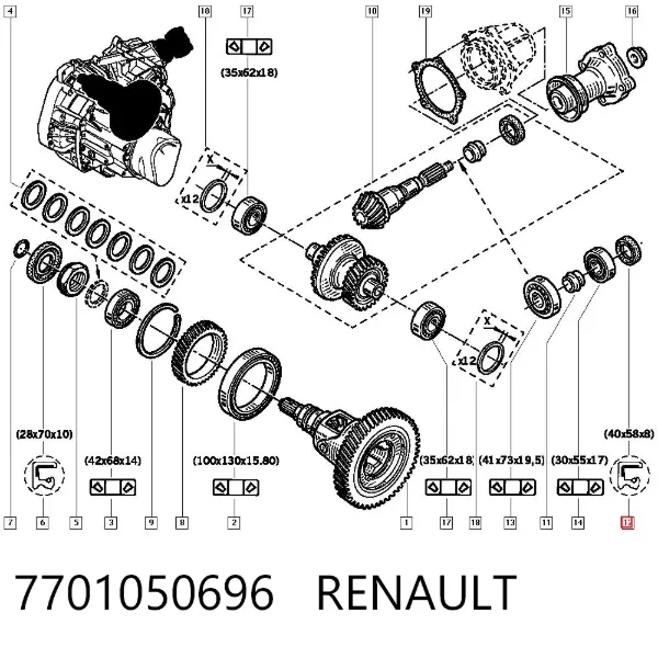 Retén del eje secundario de la transmisión 7701050696 Renault (RVI)