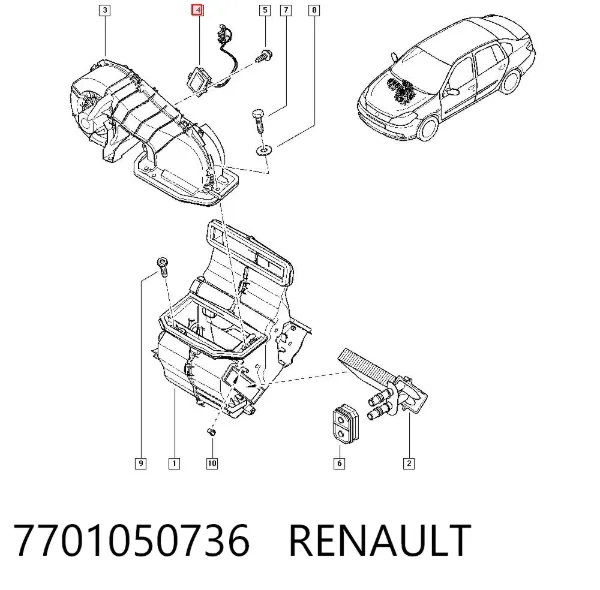 Resistencia de calefacción 7701050736 Renault (RVI)