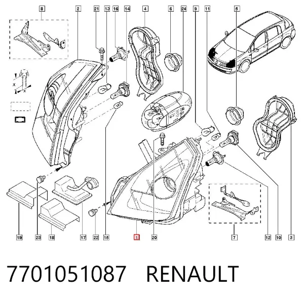 Faro izquierdo 7701051087 Renault (RVI)
