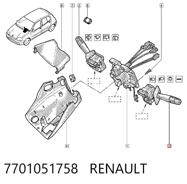 Conmutador izquierdo de la columna de dirección 7701051758 Renault (RVI)