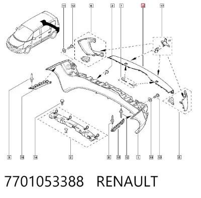 Protector superior del parachoques trasero (estribo) RENAULT 7701053388