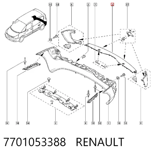 Protector superior del parachoques trasero (estribo) 7701053388 Renault (RVI)