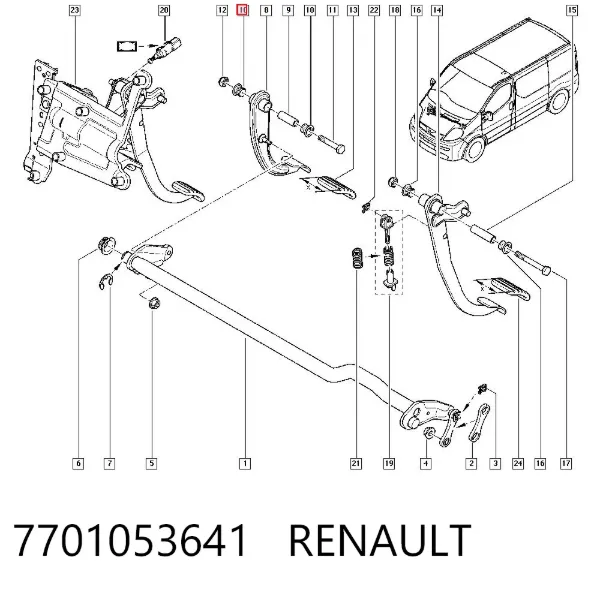 Casquillo del eje del pedal de embrague 7701053641 Renault (RVI)