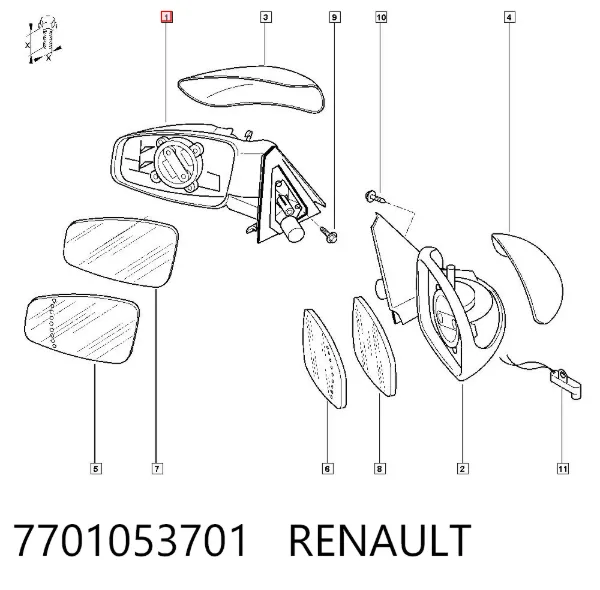 Espejo de retrovisor izquierdo 7701053701 Renault (RVI)