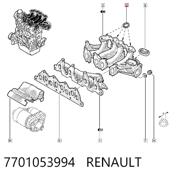 Junta superior del colector de admisión 7701053994 Renault (RVI)