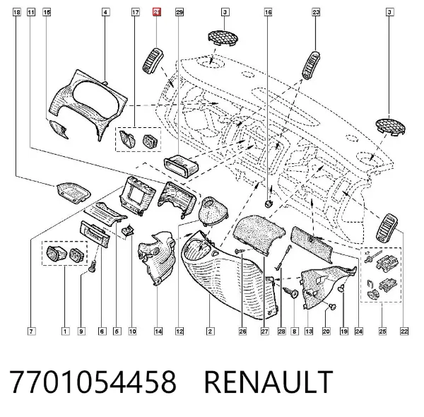 Rejilla de ventilación de salpicadero 7701054458 Renault (RVI)
