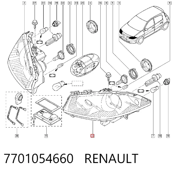 Faro izquierdo 7701054660 Renault (RVI)