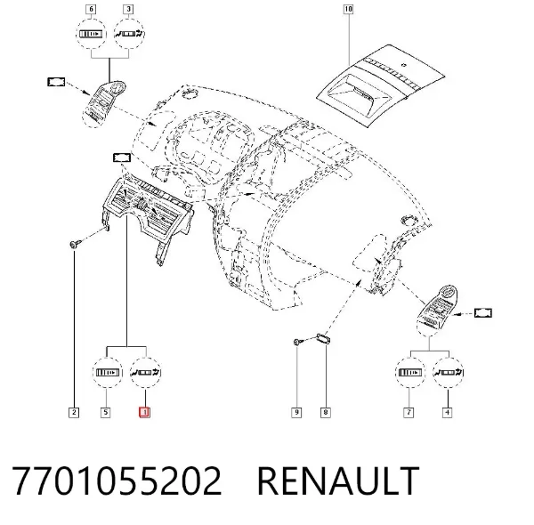 Rejilla de ventilación de salpicadero 7701055202 Renault (RVI)