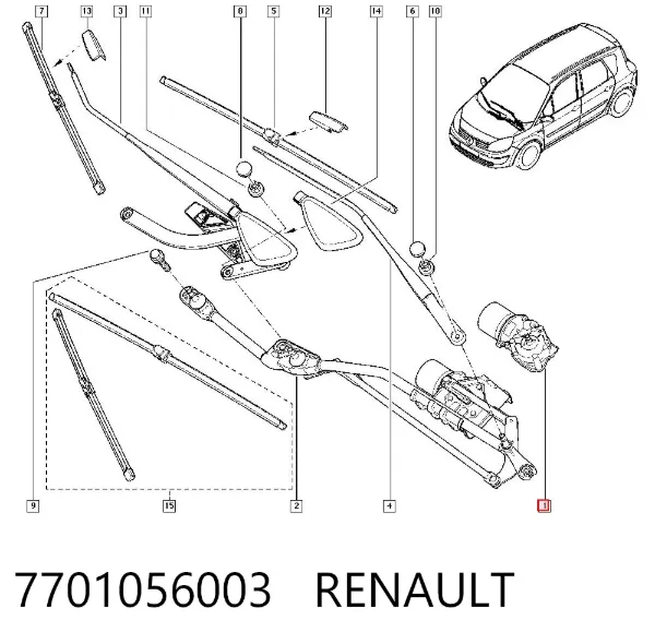 Motor limpiaparabrisas 7701056003 Renault (RVI)