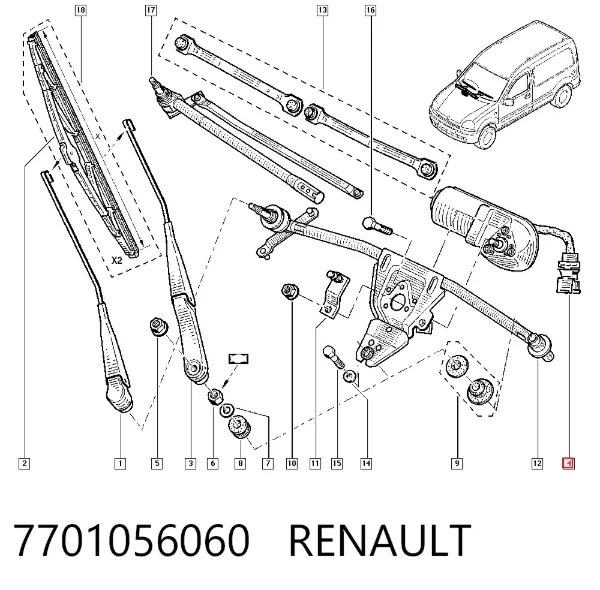 Motor limpiaparabrisas 7701056060 Renault (RVI)
