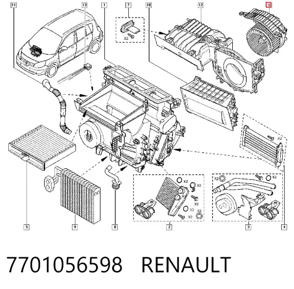 Ventilador habitáculo 7701056598 Renault (RVI)