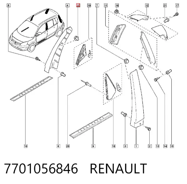 Clip de fijación de moldura de puerta 7701056846 Renault (RVI)